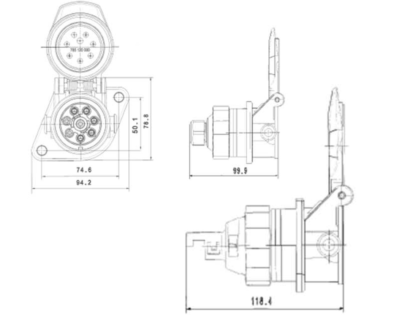 ABS Steckdose 24 Volt mit Schraubanschluss 5 polig